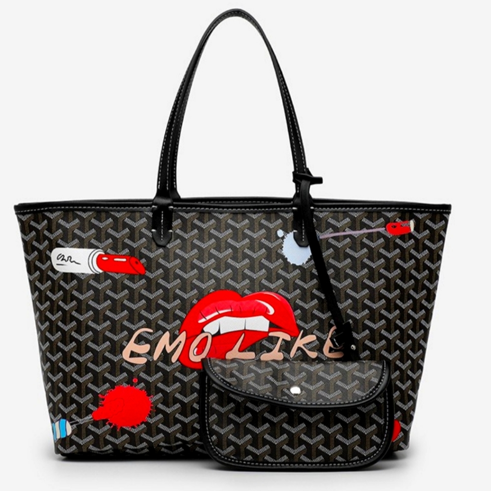 EMO Black Graffiti Print Tote Bag, Weekender, Shoulder Bag ,Travel Bag